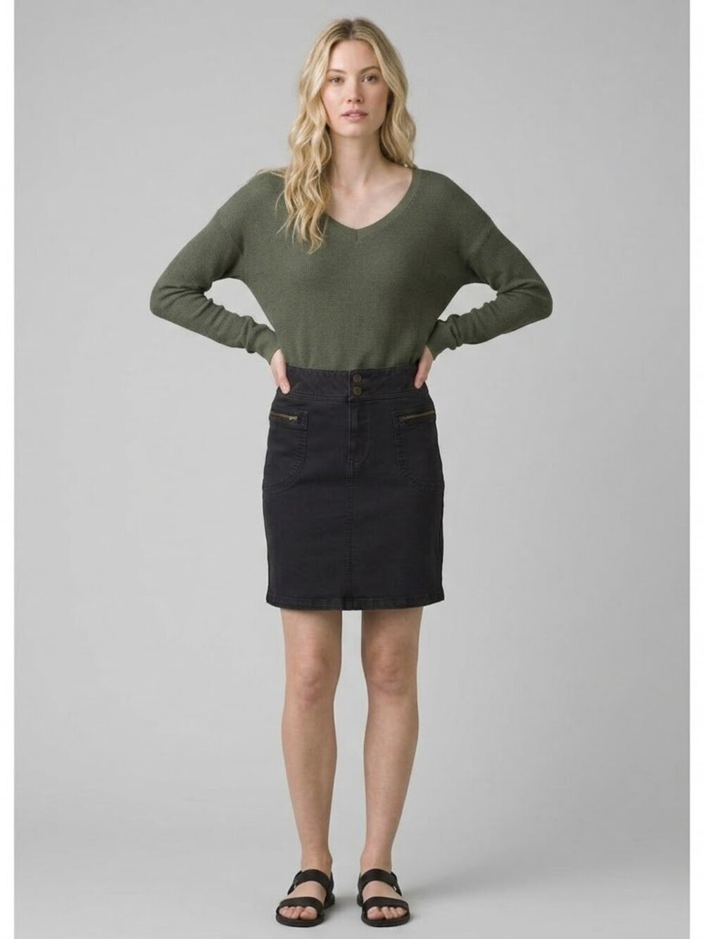 Prana Broadway Stretch Denim Mid-Thigh Pencil Skirt Black Size 0 NWT